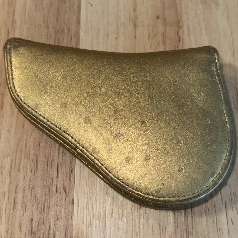 Christian Dior Gold ostrich Saddle-Shaped Pouch coin purse - Picture 3 of 10